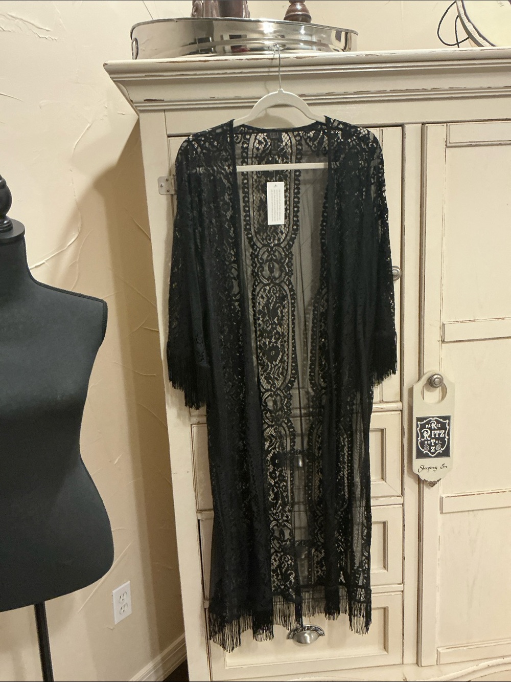 Gilli Black Floral Crochet Lace duster